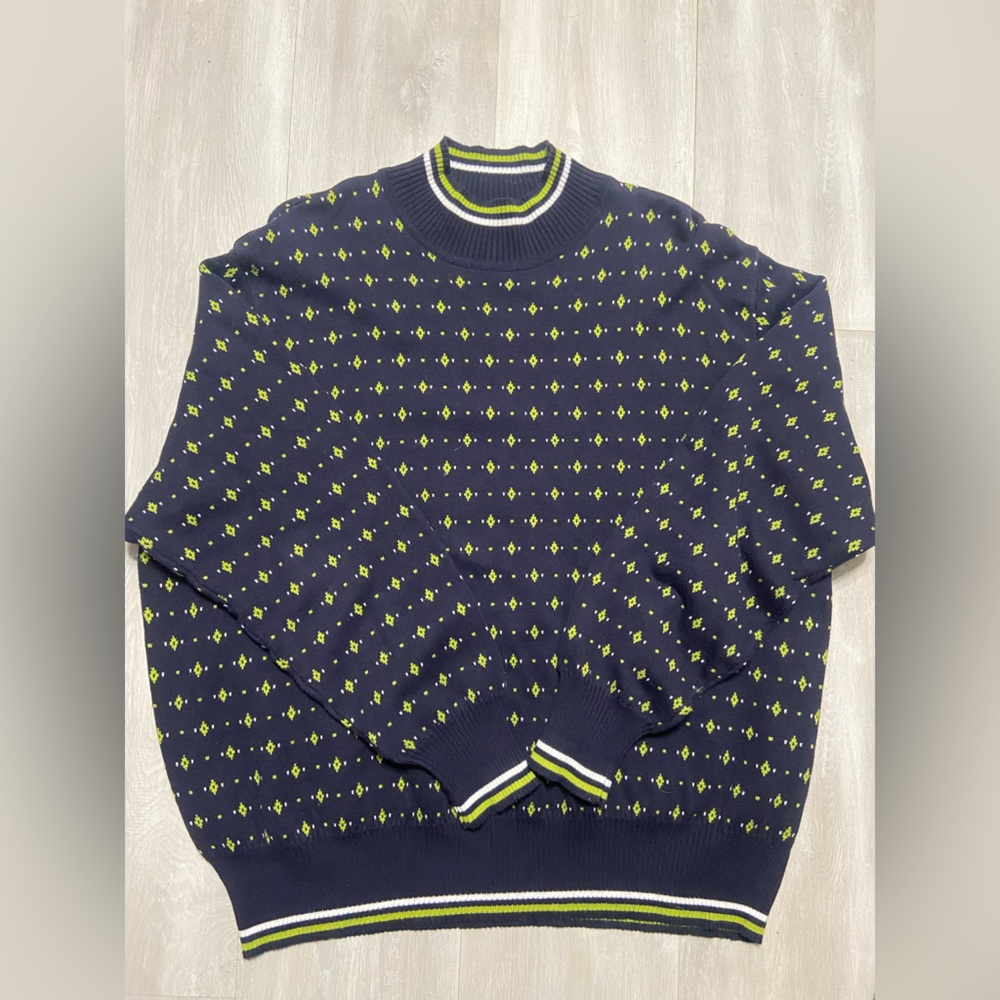 Marisa Christina Blue and Green Crewneck Sweater with Nautical Pattern